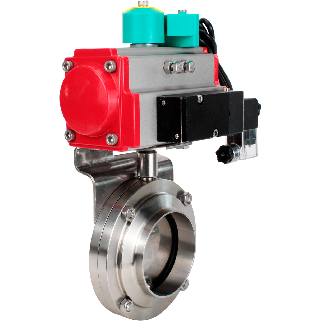 Disc rotary valves Elephant WBV3131E-2W-T-H DN15-100 10 bar threaded, food-grade stainless steel 304, seal - EPDM, with pneumatic actuator PA-DA-XXX, pneumatic distributor 4M310-08 NAMUR 220V and ALS200D magnetic switch