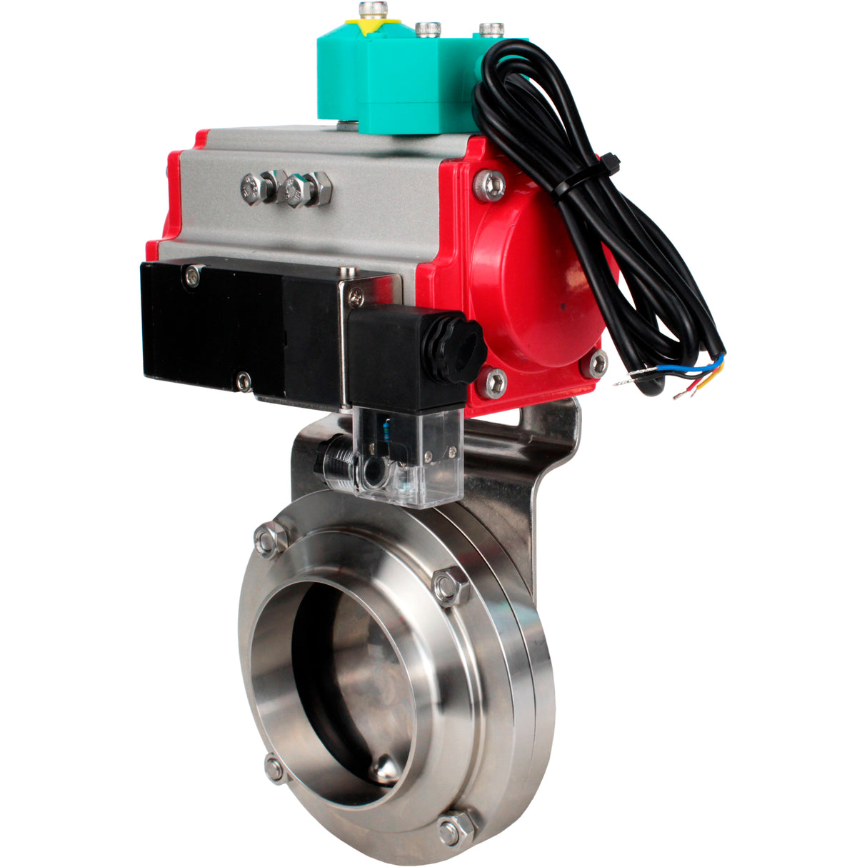 Disc rotary valves Elephant WBV3131E-2W-T-H DN15-100 10 bar threaded, food-grade stainless steel 304, seal - EPDM, with pneumatic actuator PA-DA-XXX, pneumatic distributor 4M310-08 NAMUR 220V and ALS200D magnetic switch