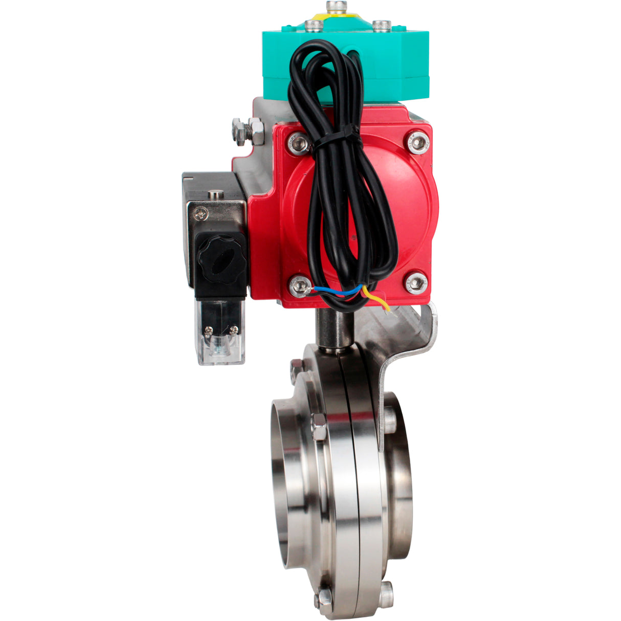 Disc rotary valves Elephant WBV3131E-2W-T-H DN15-100 10 bar threaded, food-grade stainless steel 304, seal - EPDM, with pneumatic actuator PA-DA-XXX, pneumatic distributor 4M310-08 NAMUR 220V and ALS200D magnetic switch