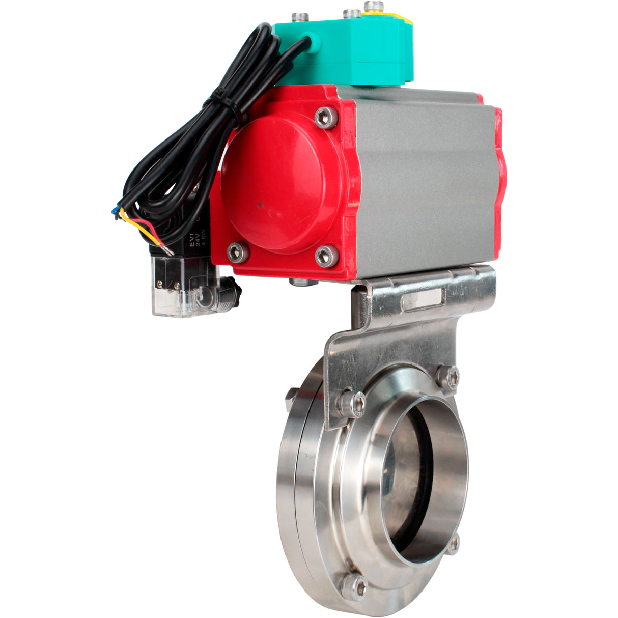 Disc rotary valves Elephant WBV3131E-2W-T-H DN15-100 10 bar threaded, food-grade stainless steel 304, seal - EPDM, with pneumatic actuator PA-DA-XXX, pneumatic distributor 4M310-08 NAMUR 220V and ALS200D magnetic switch