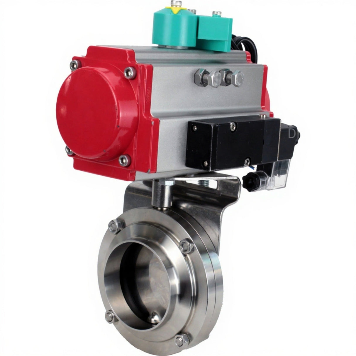 Disc rotary valves Elephant WBV3131S-2W-W-H DN15-100 10 bar for welding, food-grade stainless steel 304, seal - Silicon, with pneumatic actuator PA-DA-XXX, pneumatic distributor 4M310-08 NAMUR 24V and ALS200D magnetic switch