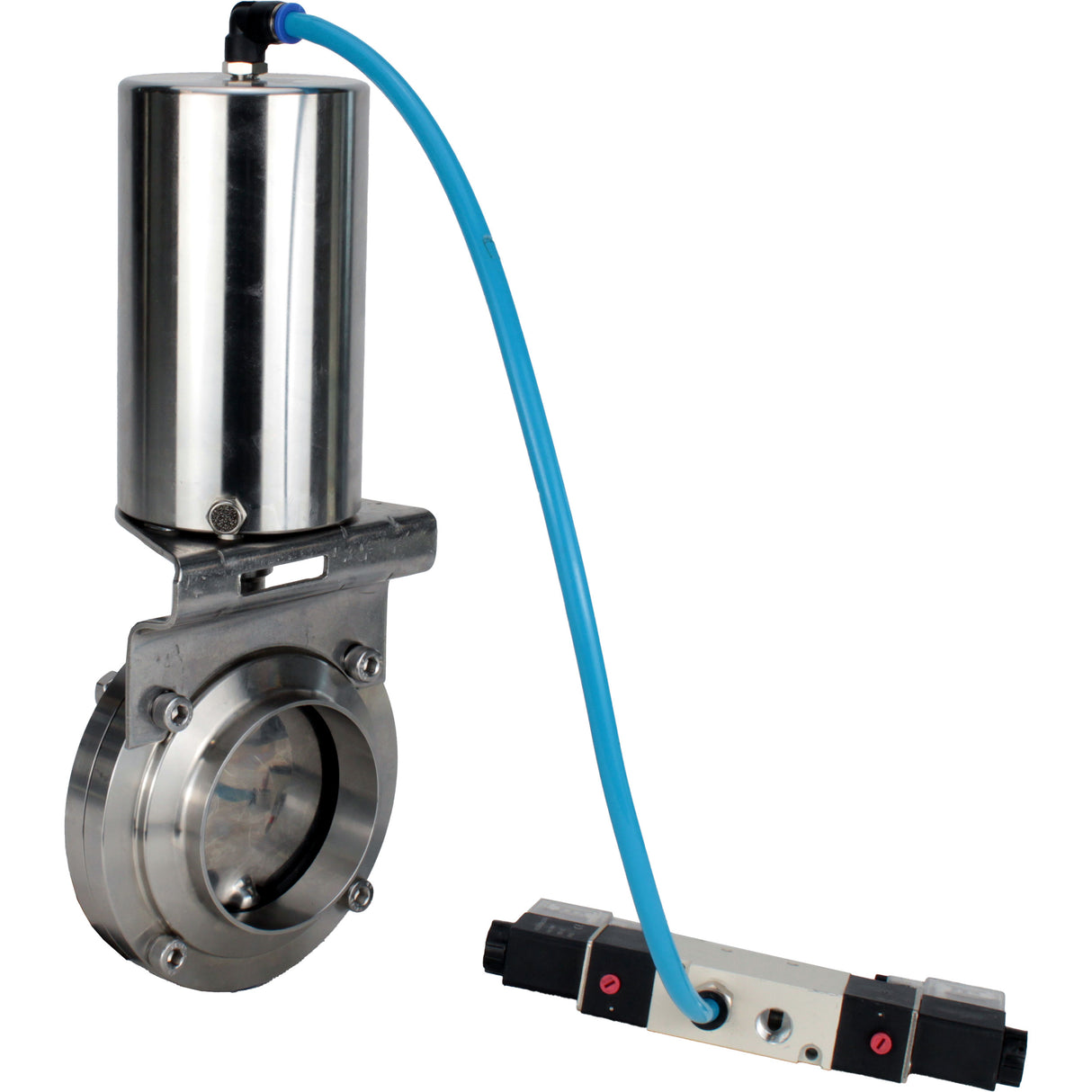 Water Butterfly valves Elephant WBV3131S-2W-W-H, body material - stainless steel AISI 304, seal - Silicon, with pneumatic actuator PA-SA-85, pneumatic distributor 4V320-10 220V