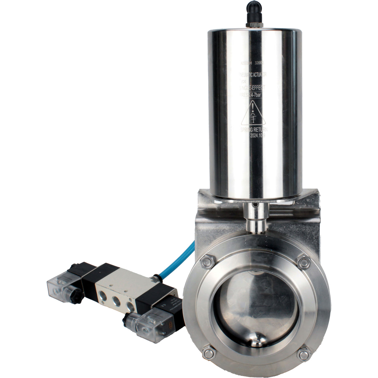 Water Butterfly valves Elephant WBV3131S-2W-W-H, body material - stainless steel AISI 304, seal - Silicon, with pneumatic actuator PA-SA-85, pneumatic distributor 4V320-10 220V