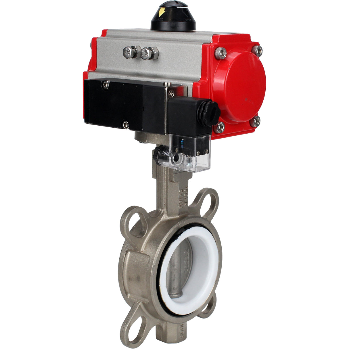Water Butterfly Valve Elephant WBV3131P-2W-Fb-H, body material - Stainless steel AISI 304, disk material - Stainless steel AISI 304, seal - PTFE, pneumatic actuator PA-SA with return springs, 4M310-08 NAMUR 24V