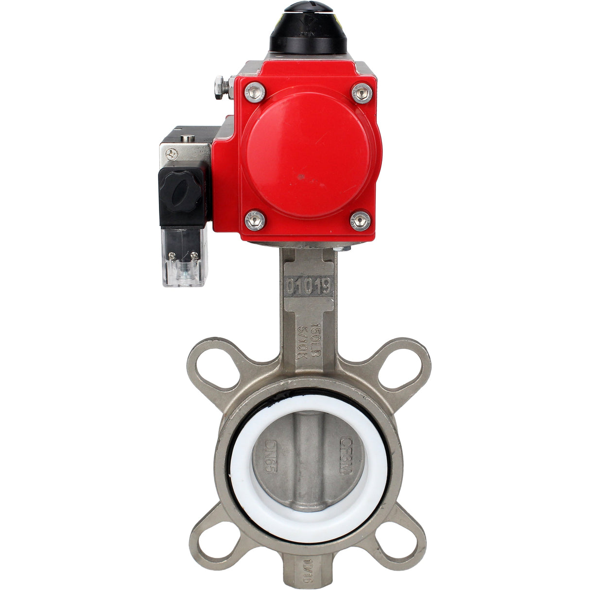Water Butterfly Valve Elephant WBV3131P-2W-Fb-H, body material - Stainless steel AISI 304, disk material - Stainless steel AISI 304, seal - PTFE, pneumatic actuator PA-SA with return springs, 4M310-08 NAMUR 24V