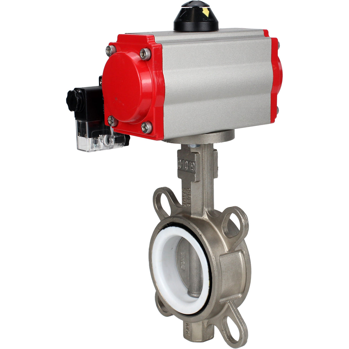 Water Butterfly Valve Elephant WBV3131P-2W-Fb-H, body material - Stainless steel AISI 304, disk material - Stainless steel AISI 304, seal - PTFE, pneumatic actuator PA-SA with return springs, 4M310-08 NAMUR 220V