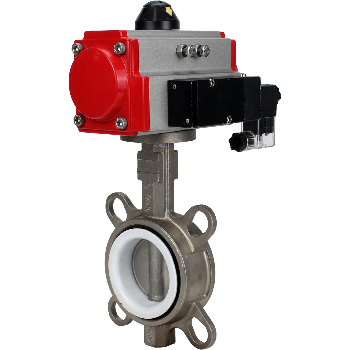 Water Butterfly Valve Elephant WBV3131P-2W-Fb-H, body material - Stainless steel AISI 304, disk material - Stainless steel AISI 304, seal - PTFE, pneumatic actuator PA-SA with return springs, 4M310-08 NAMUR 24V