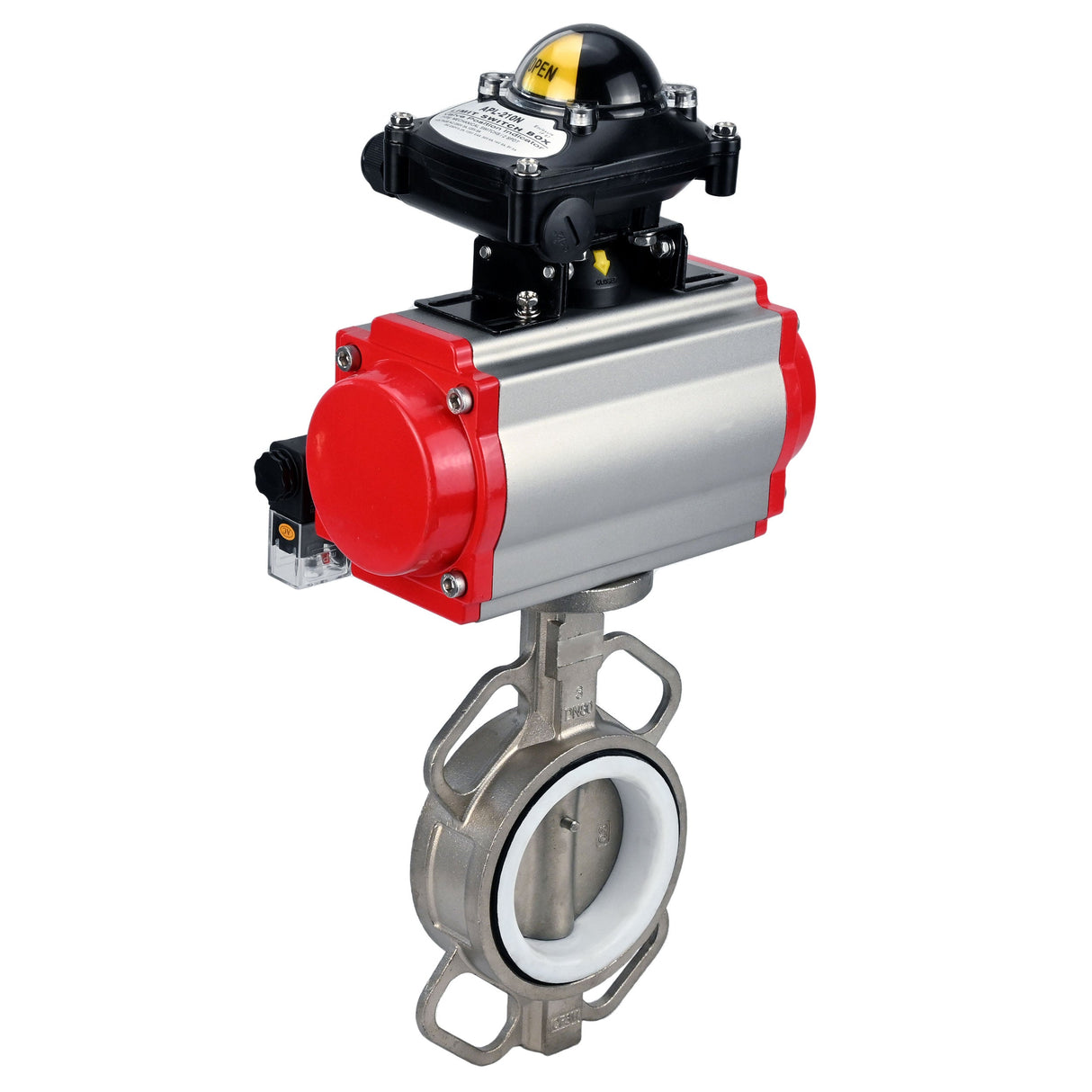 Water Butterfly Valve Elephant WBV3131P-2W-Fb-H, body material - Stainless steel AISI 304, disk material - Stainless steel AISI 304, seal - PTFE, pneumatic actuator PA-SA with return springs, 4M310-08 NAMUR 24V, LSU APL-210N