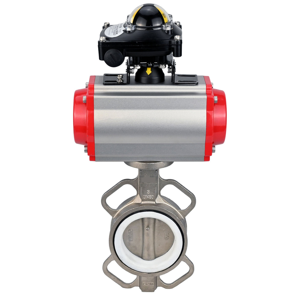 Water Butterfly Valve Elephant WBV3131P-2W-Fb-H, body material - Stainless steel AISI 304, disk material - Stainless steel AISI 304, seal - PTFE, pneumatic actuator PA-SA with return springs, 4M310-08 NAMUR 24V, LSU APL-210N