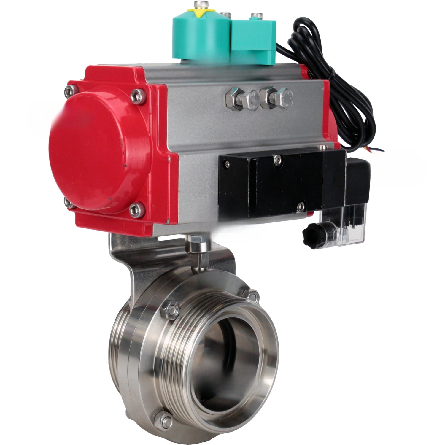 Disc rotary valves Elephant WBV3131S-2W-T-H DN15-100 10 bar threaded, food-grade stainless steel 304, seal - Silicon, with pneumatic actuator PA-DA-XXX, pneumatic distributor 4M310-08 NAMUR 24V and ALS200D magnetic switch