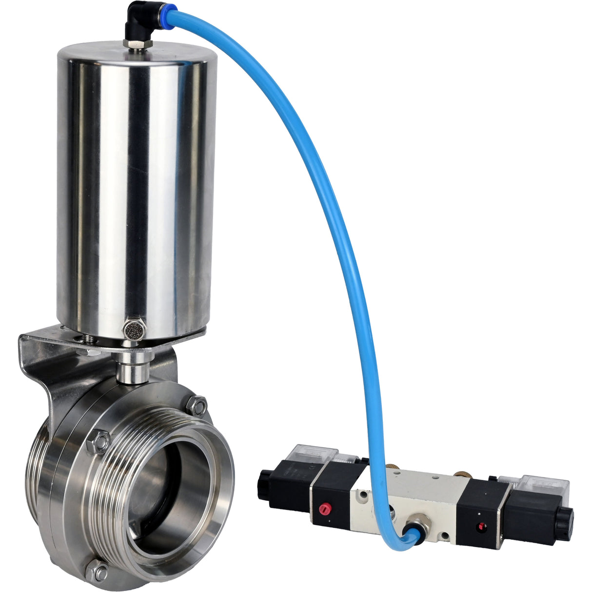 Water Butterfly valves Elephant WBV3131S-2W-T-H, body material - stainless steel AISI 304, seal - Silicon, with pneumatic actuator PA-SA-85, pneumatic distributor 4V320-10 220V