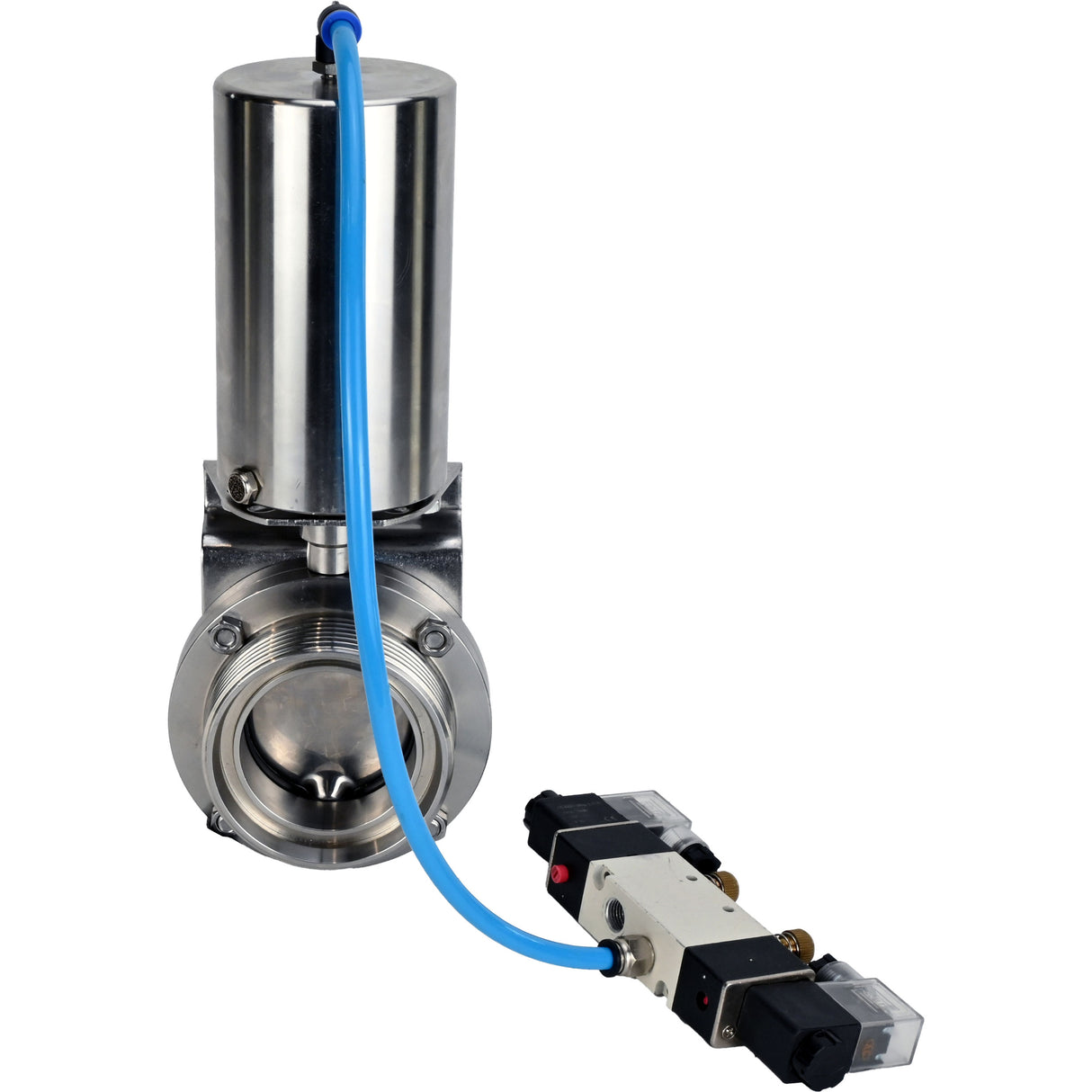 Water Butterfly valves Elephant WBV3131S-2W-T-H, body material - stainless steel AISI 304, seal - Silicon, with pneumatic actuator PA-SA-85, pneumatic distributor 4V320-10 220V