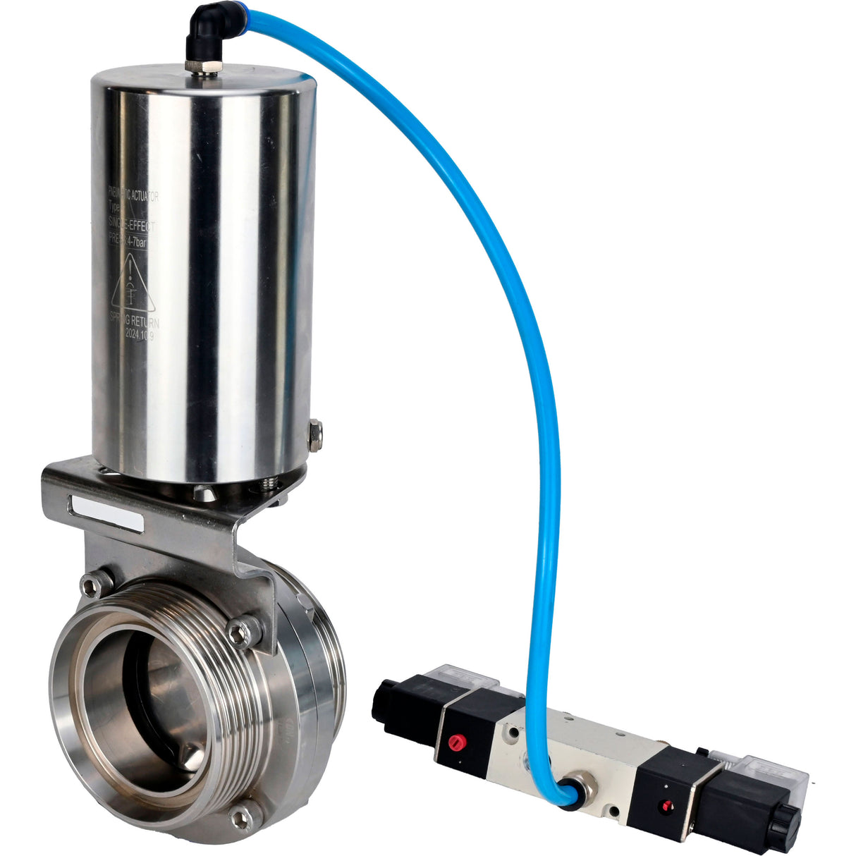 Water Butterfly valves Elephant WBV3131S-2W-T-H, body material - stainless steel AISI 304, seal - Silicon, with pneumatic actuator PA-SA-85, pneumatic distributor 4V320-10 220V