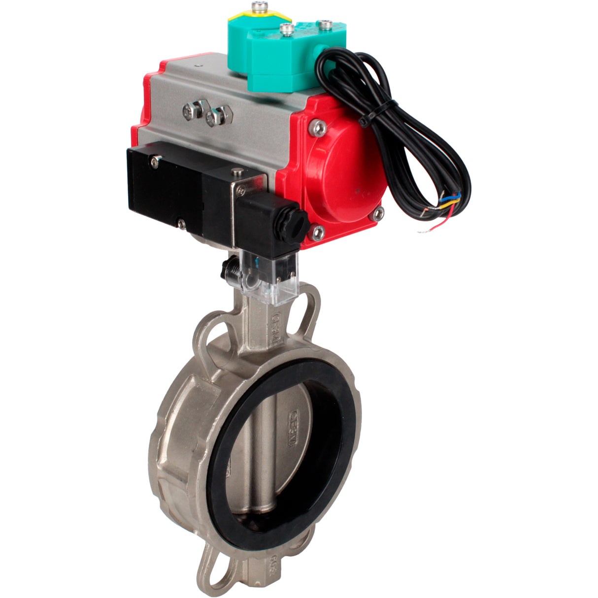 Water Butterfly Valve Elephant WBV3232V-2W-Fb-H DN50-300 16 bar case - 316L stainless steel, disc - 316L stainless steel, seal - Viton, with pneumatic actuator PA-DA-XXX, pneumatic distributor 4M310-08 NAMUR 220V and ALS200D magnetic switch