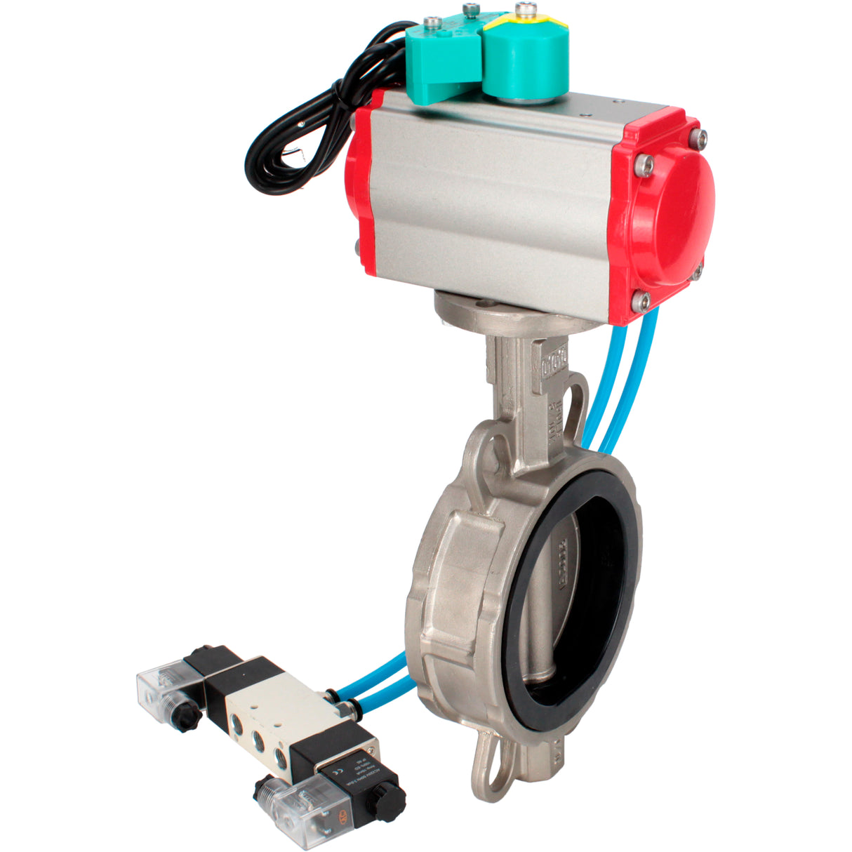 Water Butterfly Valve Elephant WBV3232V-2W-Fb-H DN50-300 16 bar case - 316L stainless steel, disc - 316L stainless steel, seal - Viton, with pneumatic actuator PA-DA-XXX, pneumatic distributor 4V320-10 220V and ALS200D magnetic switch