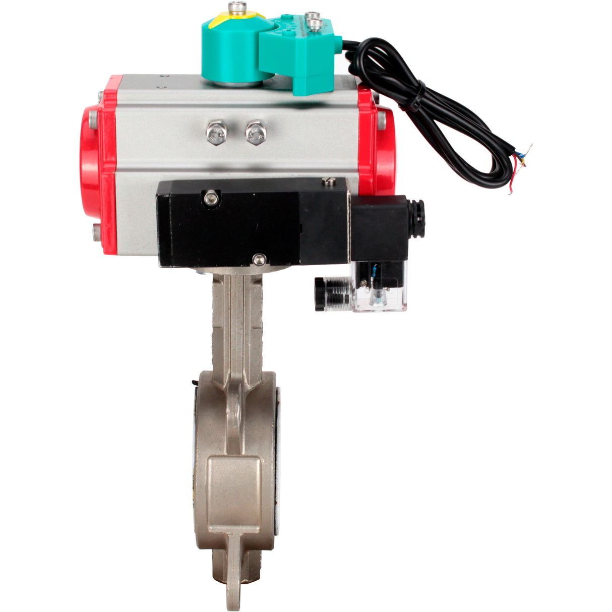 Water Butterfly Valve Elephant WBV3232P-2W-Fb-H DN40-300 16 bar case - 316L stainless steel, disc - 316L stainless steel, seal - PTFE, with pneumatic actuator PA-DA-XXX, pneumatic distributor 4M310-08 NAMUR 220V and ALS200D magnetic switch