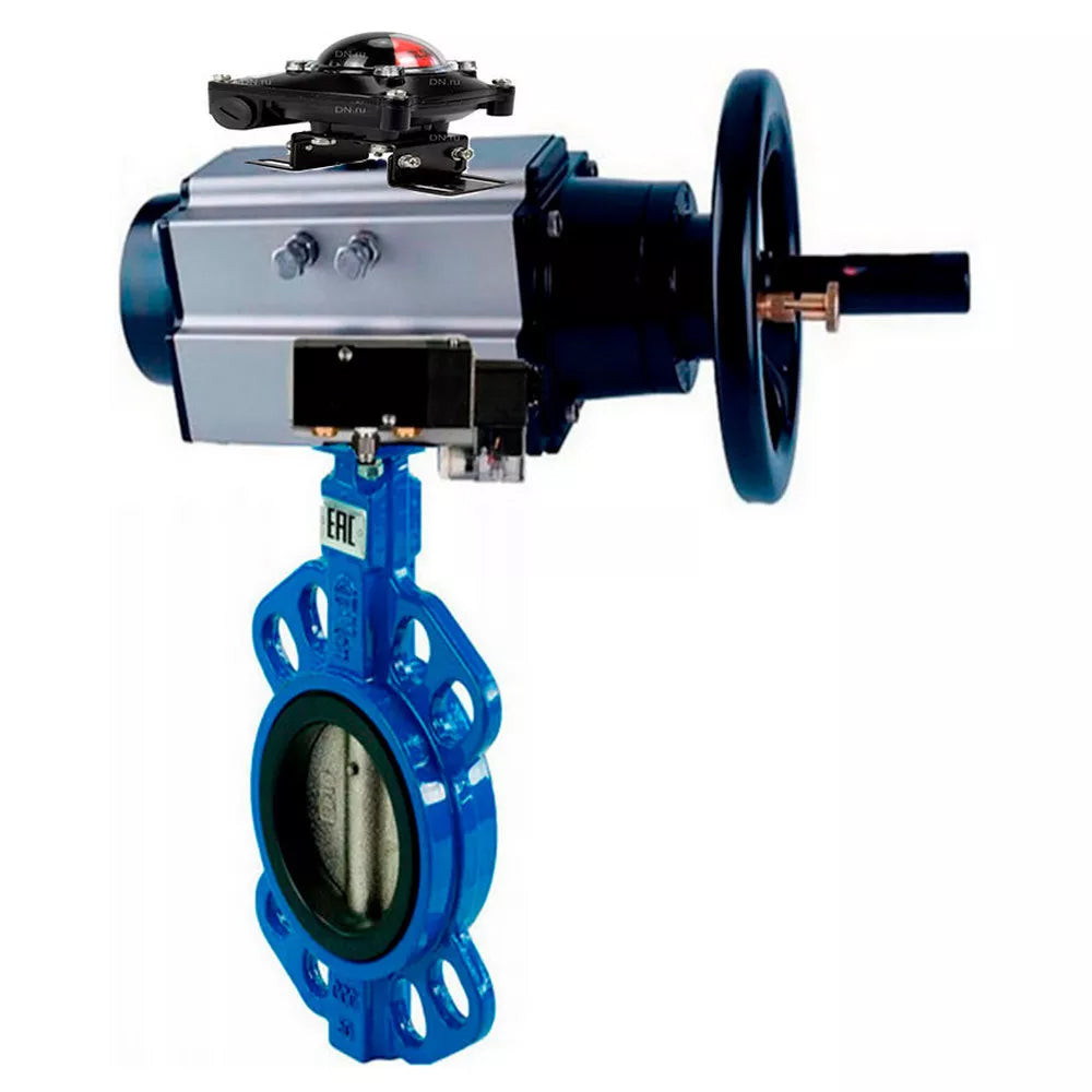 Water Butterfly Valve Elephant WBV1132N-2W-Fb-H, body material - grey cast iron GG25, disk material - stainless steel AISI 316L, seal - NBR, with pneumatic actuator double action PA-DA-105-1, 4V320-10 220V, LSU APL-410N EX