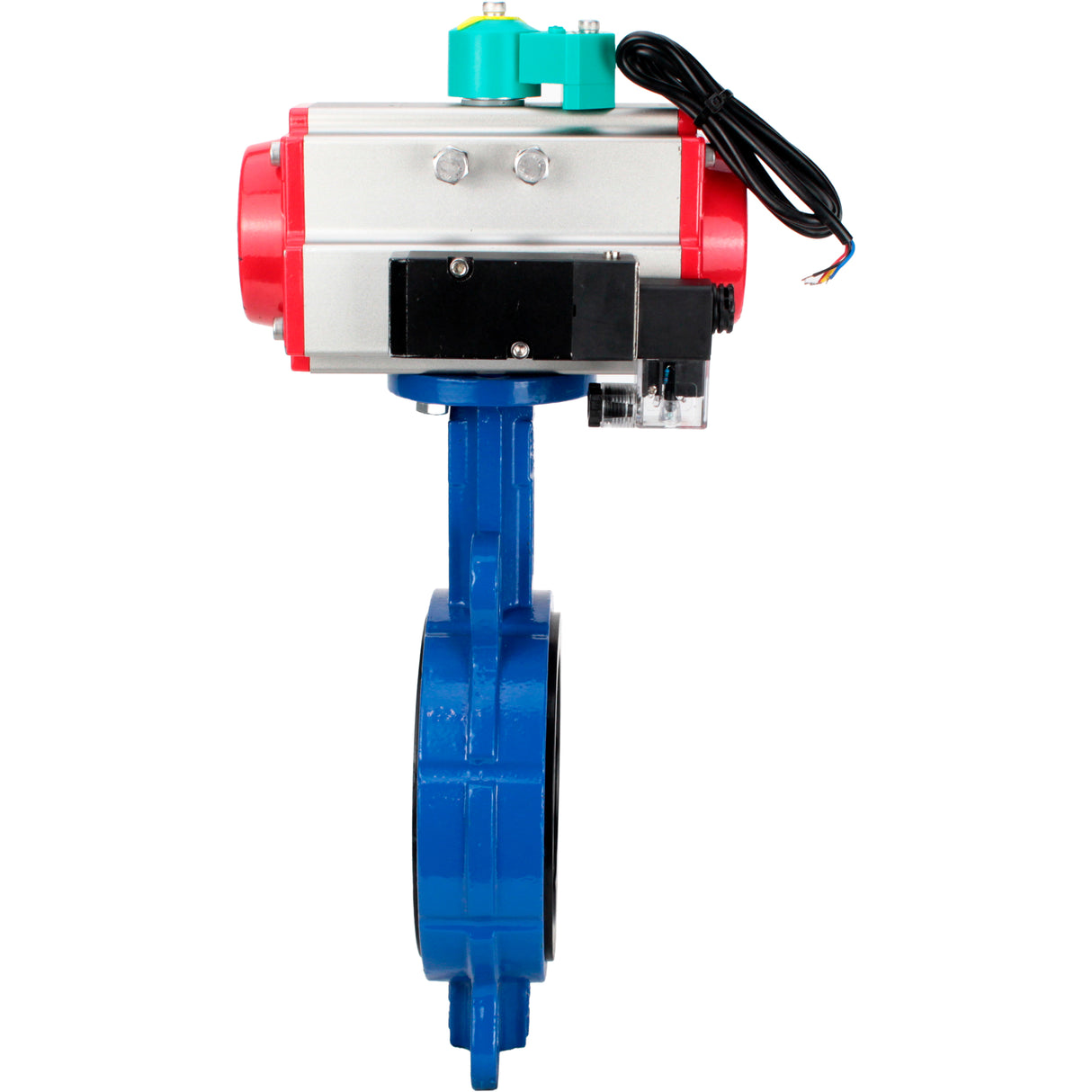 Water Butterfly Valve Elephant WBV3432V-2W-Fb-H DN50-300 16 bar body - WCB carbon steel, disc - 316L stainless steel, seal - Viton, with pneumatic actuator PA-DA-XXX, pneumatic distributor 4M310-08 NAMUR 220V and ALS200D magnetic switch