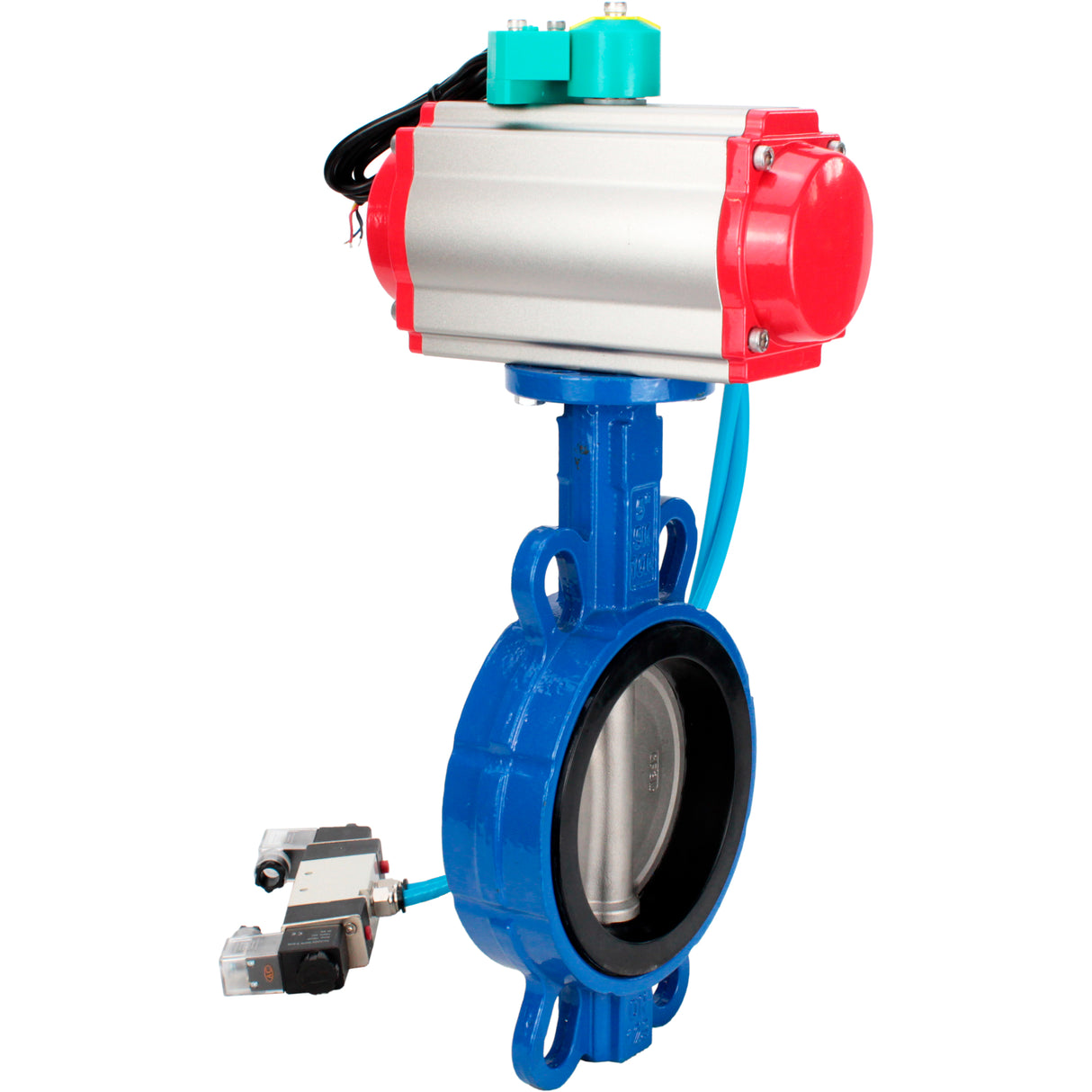 Water Butterfly Valve Elephant WBV3432V-2W-Fb-H DN50-300 16 bar body - WCB carbon steel, disc - 316L stainless steel, seal - Viton, with pneumatic actuator PA-DA-XXX, pneumatic distributor 4V320-10 220V and ALS200D magnetic switch