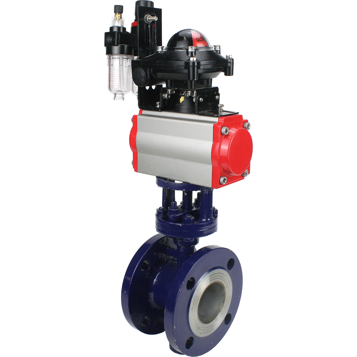 Water Butterfly Valve Elephant WBV3EX-3432M-1W-F-ISO, body material - Carbon steel, disk material - Stainless steel AISI 316, seal - Metal, pneumatic actuator PA-SA with return springs, 4M310-08 NAMUR 220V, LSU APL-210N ATU AFC2000