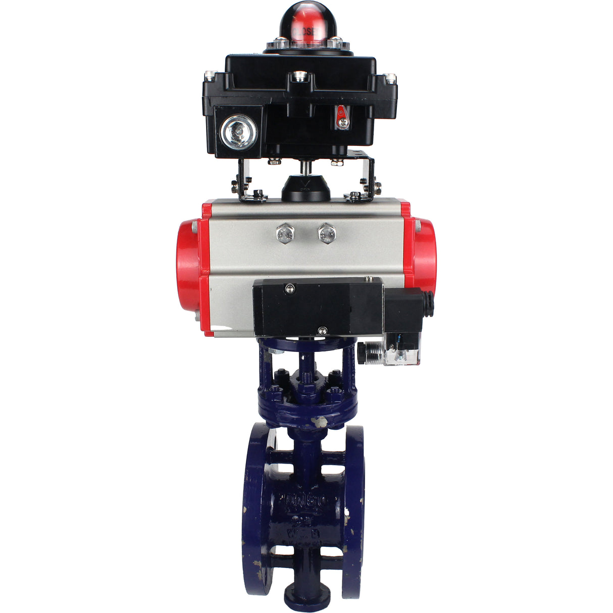 Water Butterfly Valve Elephant WBV3EX-3432M-1W-F-ISO, body material - Carbon steel, disk material - Stainless steel AISI 316, seal - Metal, pneumatic actuator PA-SA with return springs, 4M310-08 NAMUR 24V, LSU APL-410N EX