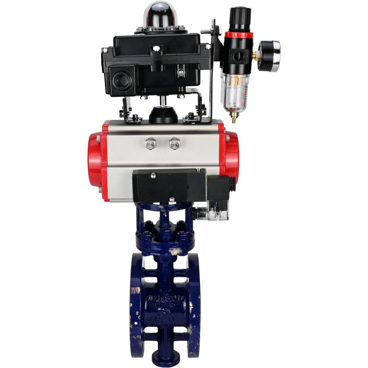 Water Butterfly Valve Elephant WBV3EX-3432M-1W-F-ISO, body material - Carbon steel, disk material - Stainless steel AISI 316, seal - Metal, pneumatic actuator PA-SA with return springs, 4M310-08 NAMUR 220V, LSU APL-410N EX ATU AFC2000