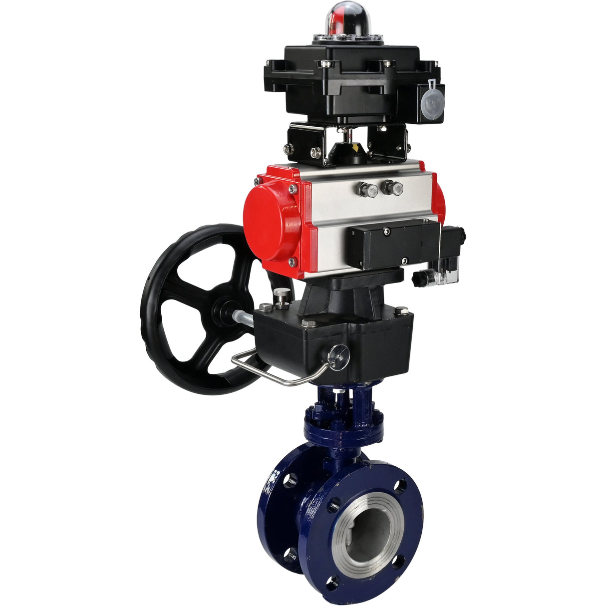 Water Butterfly Valve Elephant WBV3EX-3432M-1W-F-ISO, body material - Carbon steel, disk material - Stainless steel AISI 316, seal - Metal, pneumatic actuator PA-DA double action, 4M310-08 NAMUR 220V, LSU APL-410N EX, handwheel MON