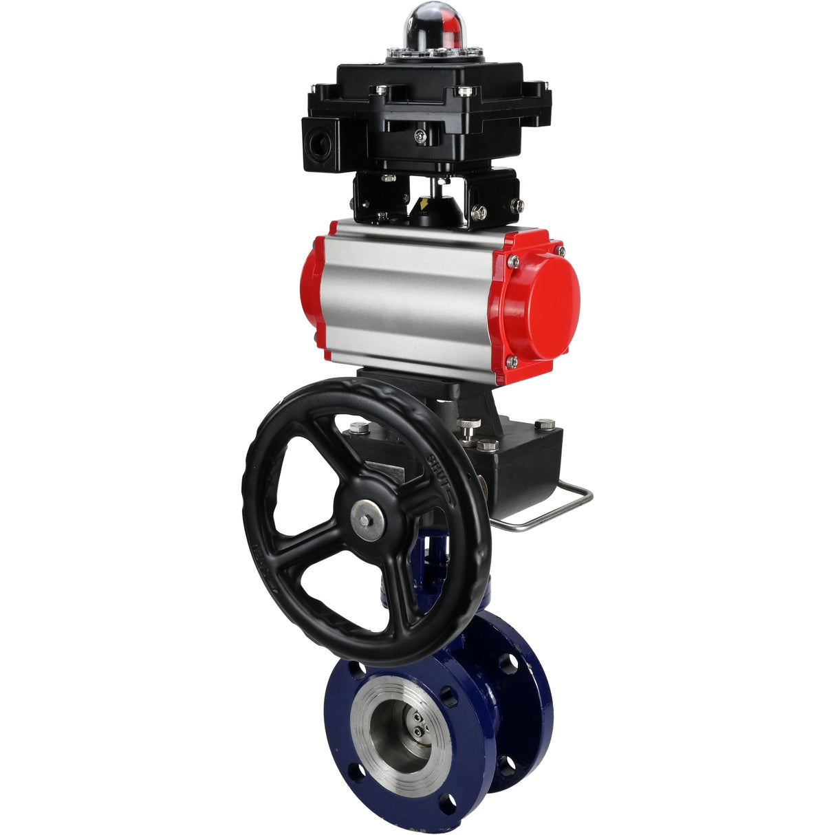 Water Butterfly Valve Elephant WBV3EX-3432M-1W-F-ISO, body material - Carbon steel, disk material - Stainless steel AISI 316, seal - Metal, pneumatic actuator PA-DA double action, 4M310-08 NAMUR 220V, LSU APL-410N EX, handwheel MON