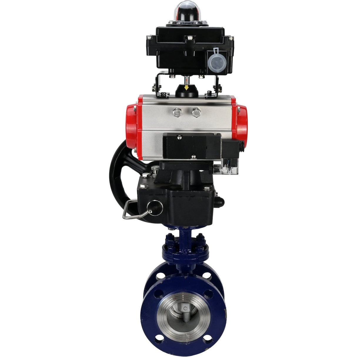 Water Butterfly Valve Elephant WBV3EX-3432M-1W-F-ISO, body material - Carbon steel, disk material - Stainless steel AISI 316, seal - Metal, pneumatic actuator PA-DA double action, 4M310-08 NAMUR 220V, LSU APL-410N EX, handwheel MON