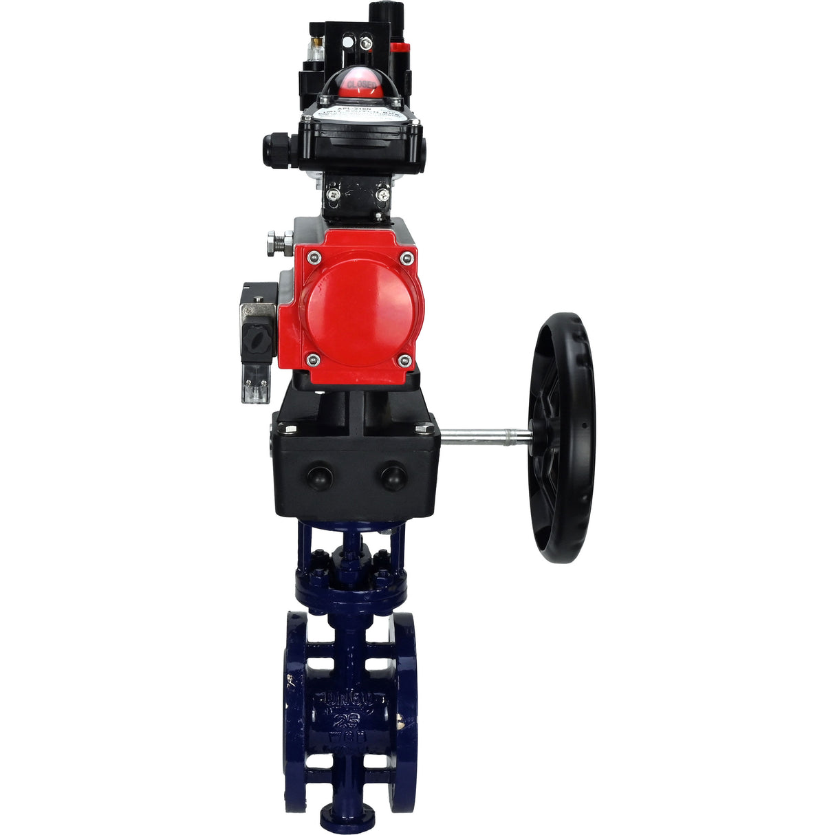 Water Butterfly Valve Elephant WBV3EX-3432M-1W-F-ISO, body material - Carbon steel, disk material - Stainless steel AISI 316, seal - Metal, pneumatic actuator PA-DA double action, 4M310-08 NAMUR 24V, LSU APL-210N, handwheel MON, ATU AFC2000