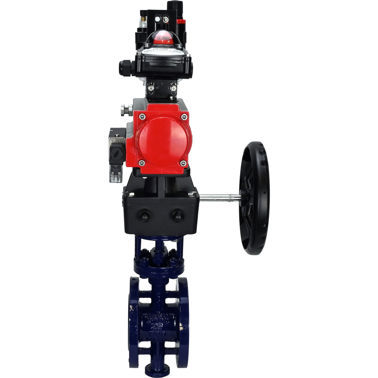 Water Butterfly Valve Elephant WBV3EX-3431M-1W-F-ISO, body material - Carbon steel, disk material - Stainless steel AISI 304, seal - Metal, pneumatic actuator PA-DA double action, 4M310-08 NAMUR 24V, LSU APL-210N, handwheel MON, ATU AFC2000