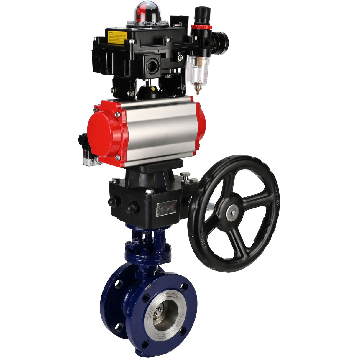 Water Butterfly Valve Elephant WBV3EX-3431M-1W-F-ISO, body material - Carbon steel, disk material - Stainless steel AISI 304, seal - Metal, pneumatic actuator PA-DA double action, 4M310-08 NAMUR 24V, LSU APL-410N EX, handwheel MON, ATU AFC2000