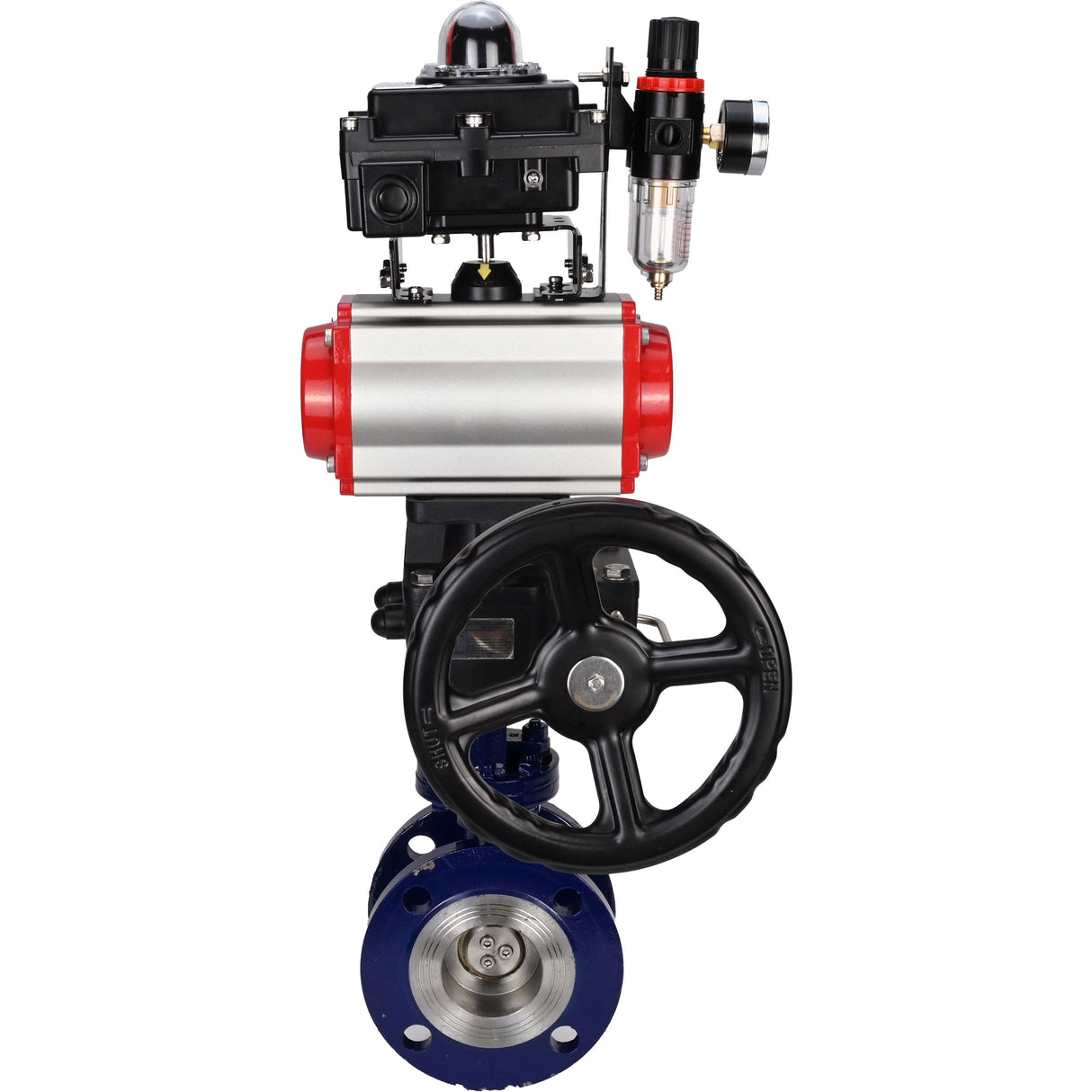 Water Butterfly Valve Elephant WBV3EX-3431M-1W-F-ISO, body material - Carbon steel, disk material - Stainless steel AISI 304, seal - Metal, pneumatic actuator PA-DA double action, 4M310-08 NAMUR 24V, LSU APL-410N EX, handwheel MON, ATU AFC2000