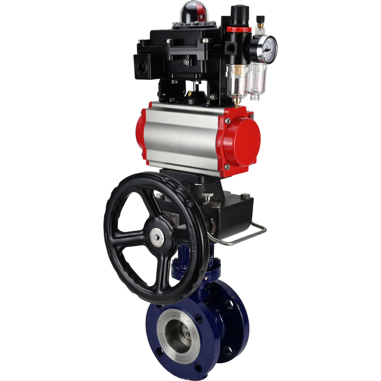 Water Butterfly Valve Elephant WBV3EX-3432M-1W-F-ISO, body material - Carbon steel, disk material - Stainless steel AISI 316, seal - Metal, pneumatic actuator PA-DA double action, 4M310-08 NAMUR 24V, LSU APL-410N EX, handwheel MON, ATU AFC2000