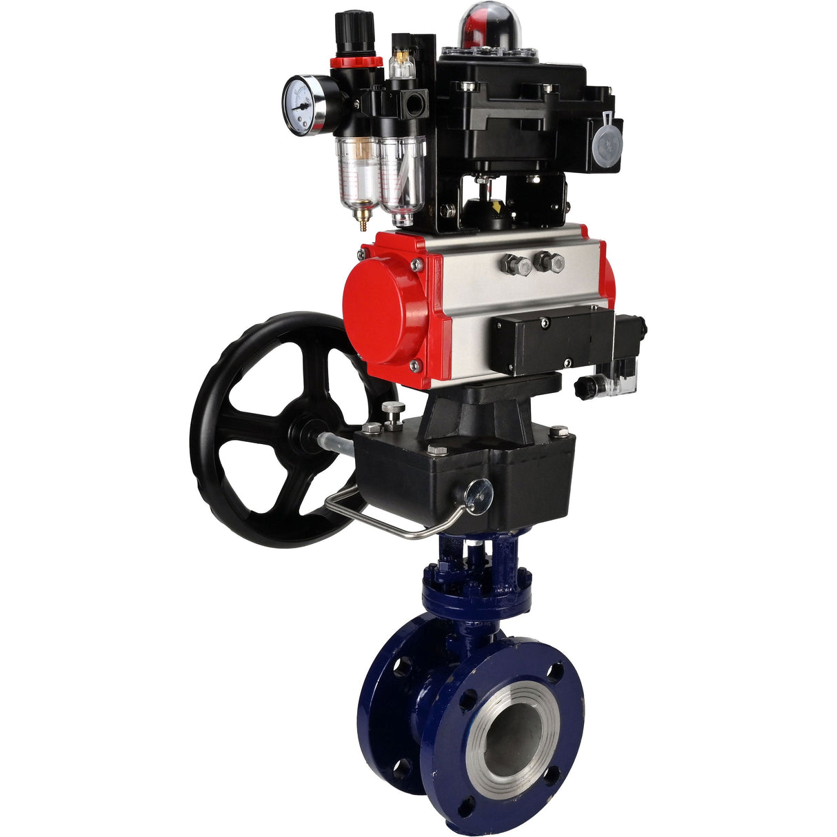 Water Butterfly Valve Elephant WBV3EX-3431M-1W-F-ISO, body material - Carbon steel, disk material - Stainless steel AISI 304, seal - Metal, pneumatic actuator PA-DA double action, 4M310-08 NAMUR 220V, LSU APL-410N EX, handwheel MON, ATU AFC2000