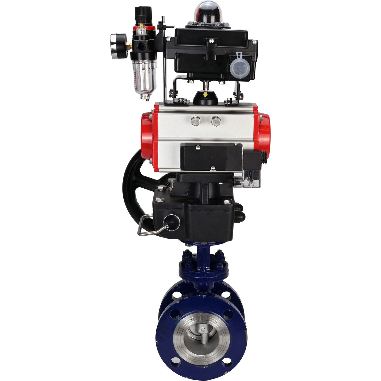 Water Butterfly Valve Elephant WBV3EX-3431M-1W-F-ISO, body material - Carbon steel, disk material - Stainless steel AISI 304, seal - Metal, pneumatic actuator PA-DA double action, 4M310-08 NAMUR 220V, LSU APL-410N EX, handwheel MON, ATU AFC2000