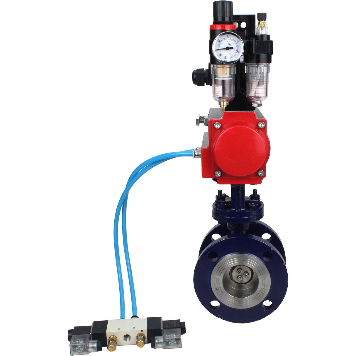 Water Butterfly Valve Elephant WBV3EX-3432M-1W-F-ISO, body material - Carbon steel, disk material - Stainless steel AISI 316, seal - Metal, pneumatic actuator PA-SA with return springs, 4V320-10 220V, LSU APL-210N ATU AFC2000