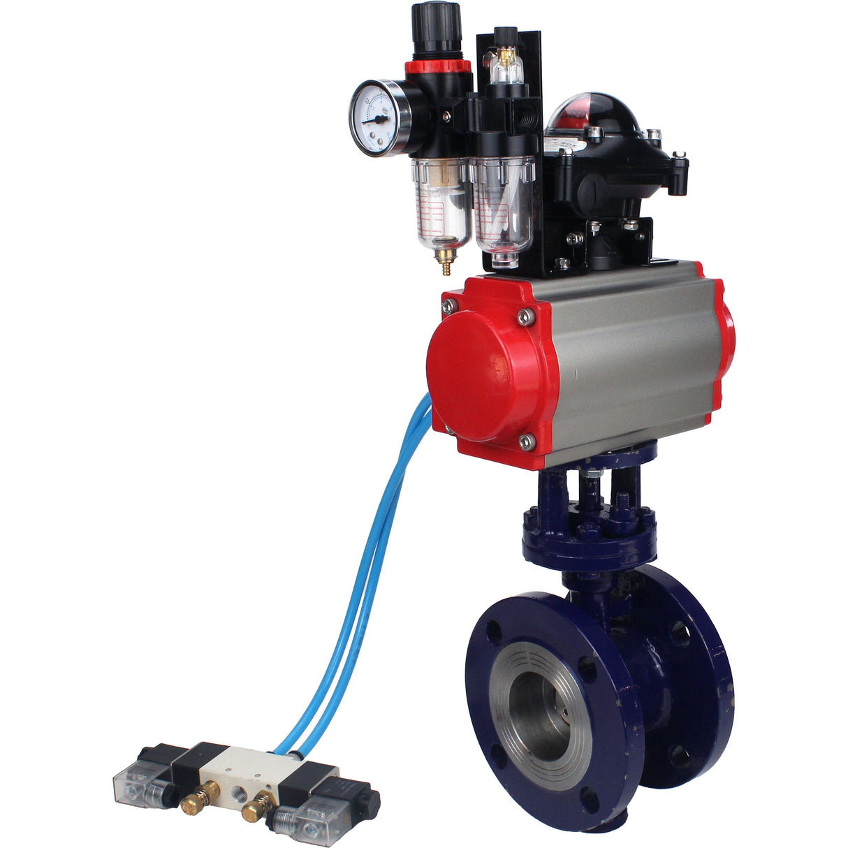 Water Butterfly Valve Elephant WBV3EX-3431M-1W-F-ISO, body material - Carbon steel, disk material - Stainless steel AISI 304, seal - Metal, pneumatic actuator PA-DA double action, 4V320-10 220V, LSU APL-210N ATU AFC2000