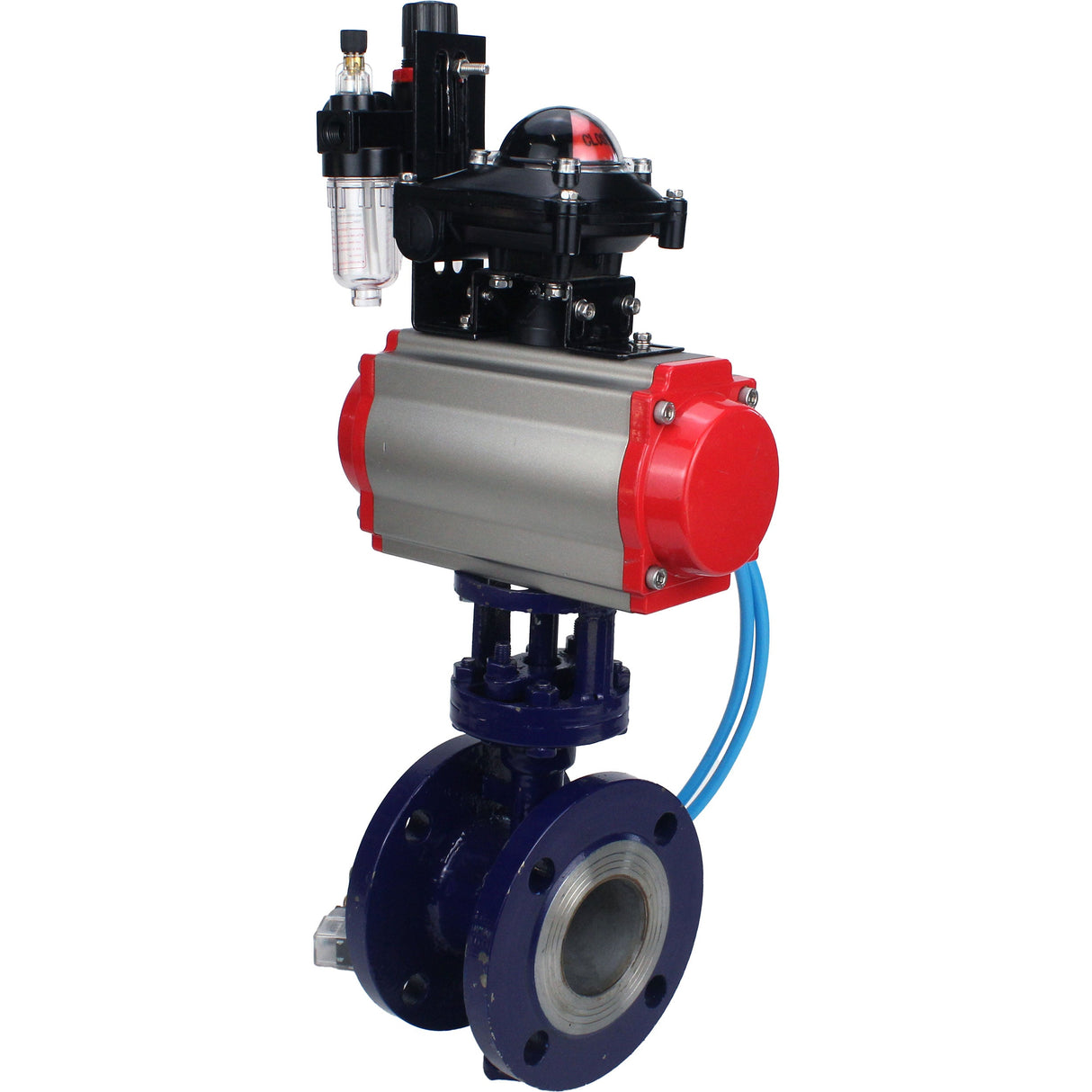 Water Butterfly Valve Elephant WBV3EX-3431M-1W-F-ISO, body material - Carbon steel, disk material - Stainless steel AISI 304, seal - Metal, pneumatic actuator PA-SA with return springs, 4V320-08 220V, LSU APL-210N ATU AFC2000