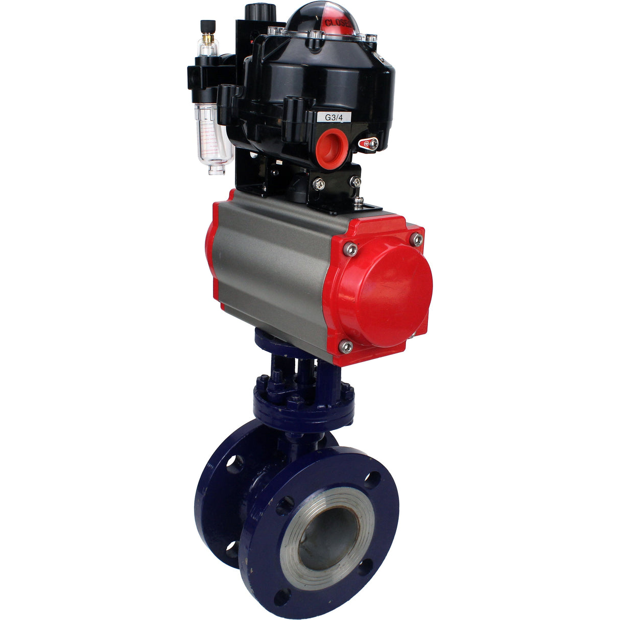 Water Butterfly Valve Elephant WBV3EX-3432M-1W-F-ISO, body material - Carbon steel, disk material - Stainless steel AISI 316, seal - Metal, pneumatic actuator PA-SA with return springs, 4M310-08 NAMUR 24V, LSU APL-510N EX, ATU AFC2000