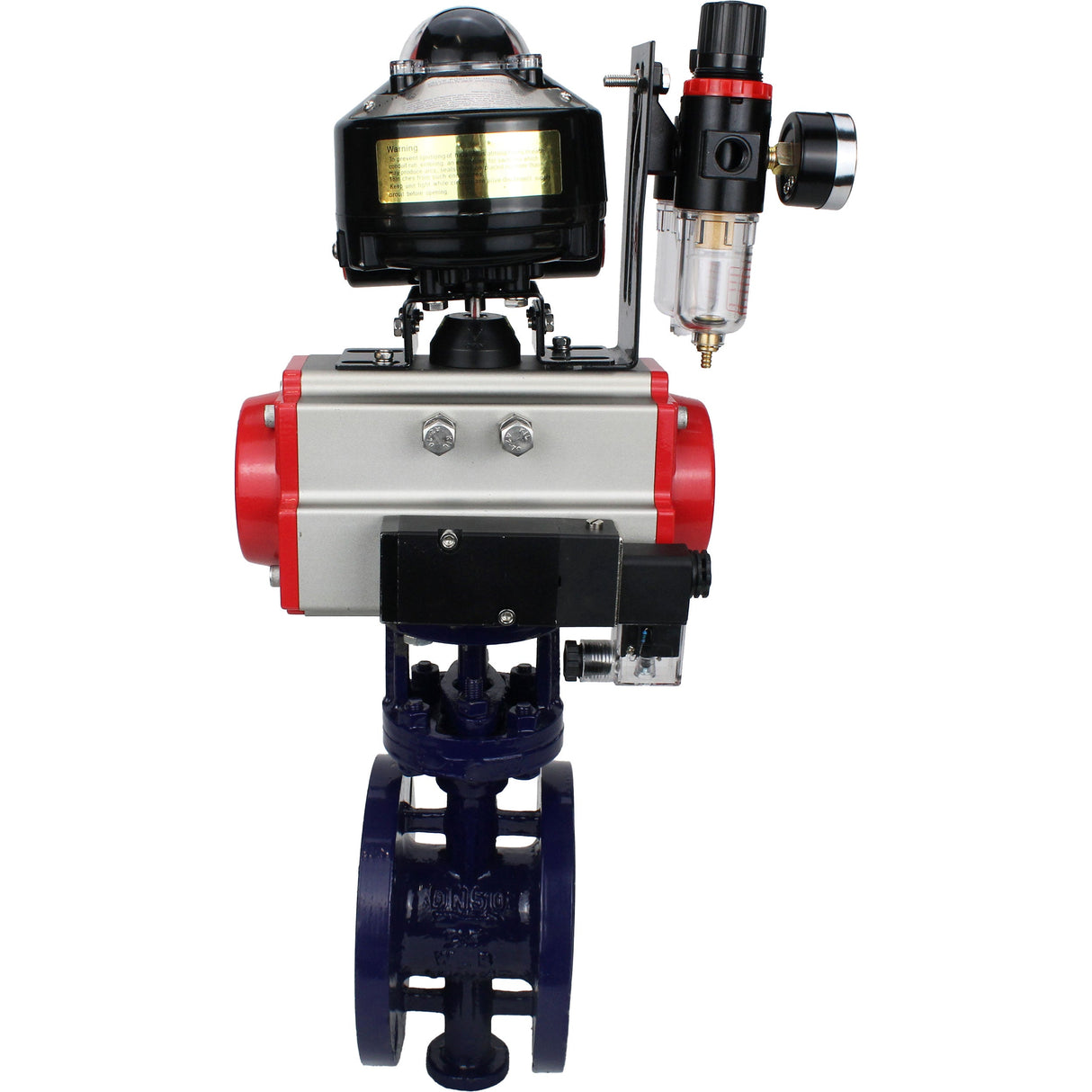 Water Butterfly Valve Elephant WBV3EX-3432M-1W-F-ISO, body material - Carbon steel, disk material - Stainless steel AISI 316, seal - Metal, pneumatic actuator PA-SA with return springs, 4M310-08 NAMUR 24V, LSU APL-510N EX, ATU AFC2000