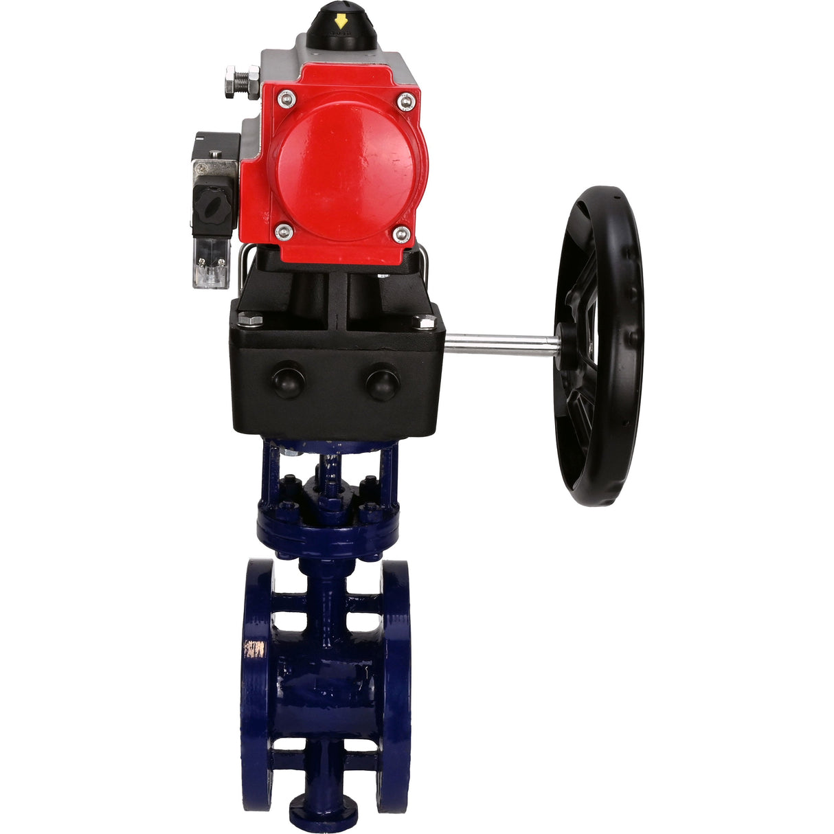 Water Butterfly Valve Elephant WBV3EX-3431M-1W-F-ISO, body material - Carbon steel, disk material - Stainless steel AISI 304, seal - Metal, pneumatic actuator PA-DA double action, 4M310-08 NAMUR 24V handwheel MON,