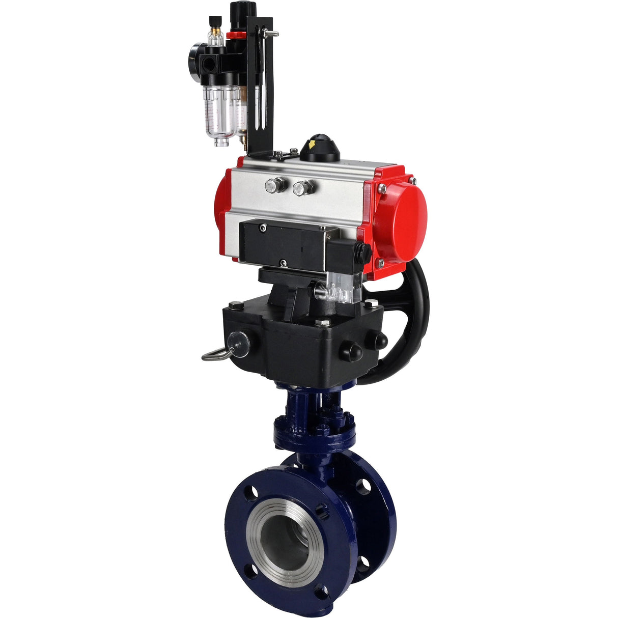 Water Butterfly Valve Elephant WBV3EX-3431M-1W-F-ISO, body material - Carbon steel, disk material - Stainless steel AISI 304, seal - Metal, pneumatic actuator PA-DA double action, 4M310-08 NAMUR 24V handwheel MON, ATU AFC2000