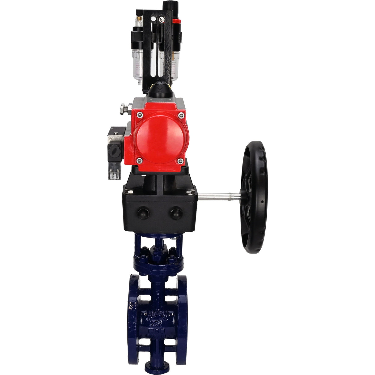 Water Butterfly Valve Elephant WBV3EX-3431M-1W-F-ISO, body material - Carbon steel, disk material - Stainless steel AISI 304, seal - Metal, pneumatic actuator PA-DA double action, 4M310-08 NAMUR 220V handwheel MON, ATU AFC2000
