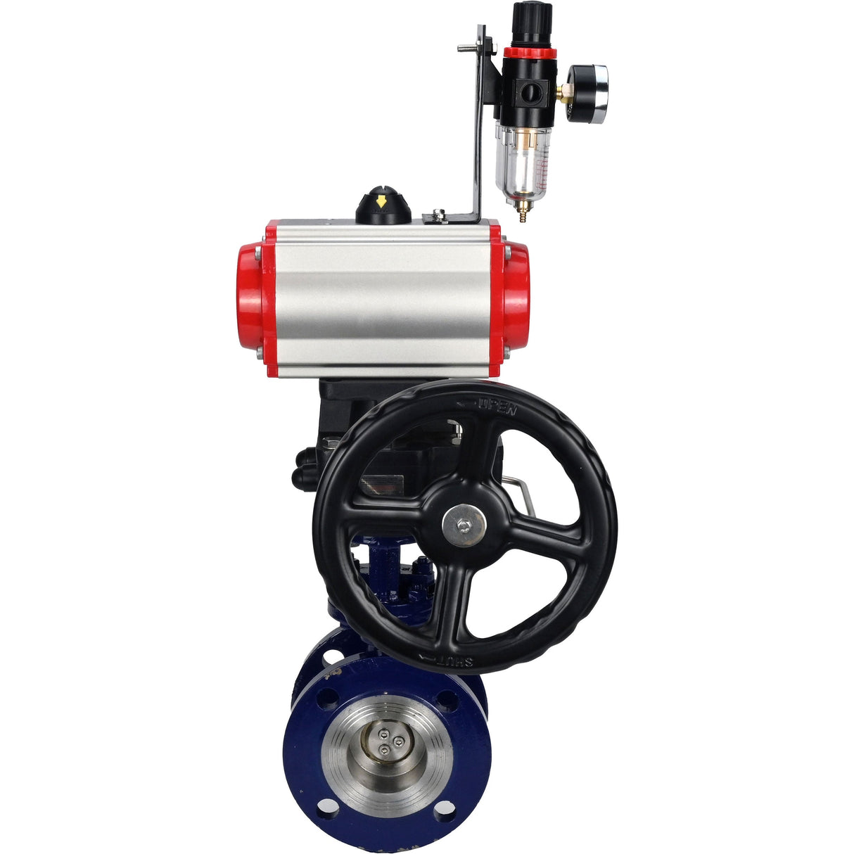 Water Butterfly Valve Elephant WBV3EX-3432M-1W-F-ISO, body material - Carbon steel, disk material - Stainless steel AISI 316, seal - Metal, pneumatic actuator PA-DA double action, 4M310-08 NAMUR 220V handwheel MON, ATU AFC2000