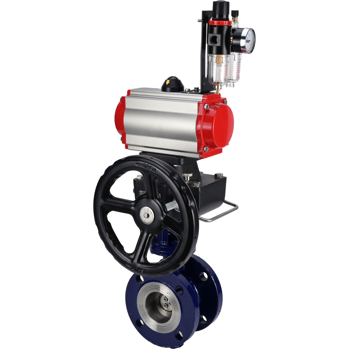 Water Butterfly Valve Elephant WBV3EX-3432M-1W-F-ISO, body material - Carbon steel, disk material - Stainless steel AISI 316, seal - Metal, pneumatic actuator PA-DA double action, 4M310-08 NAMUR 24V handwheel MON, ATU AFC2000