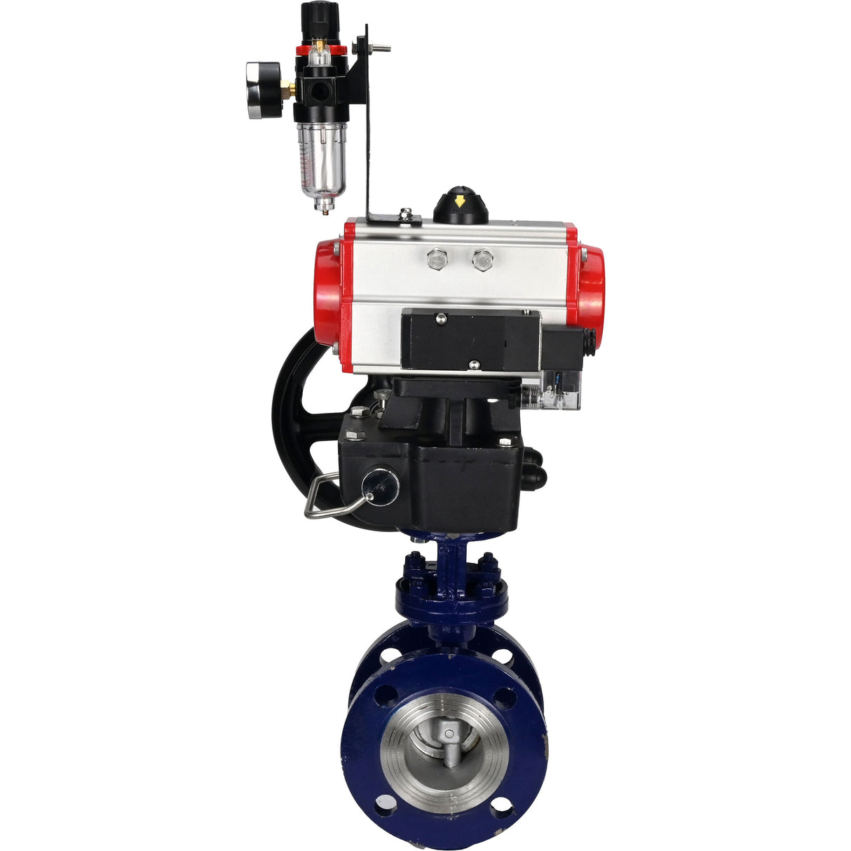 Water Butterfly Valve Elephant WBV3EX-3432M-1W-F-ISO, body material - Carbon steel, disk material - Stainless steel AISI 316, seal - Metal, pneumatic actuator PA-DA double action, 4M310-08 NAMUR 24V handwheel MON, ATU AFC2000