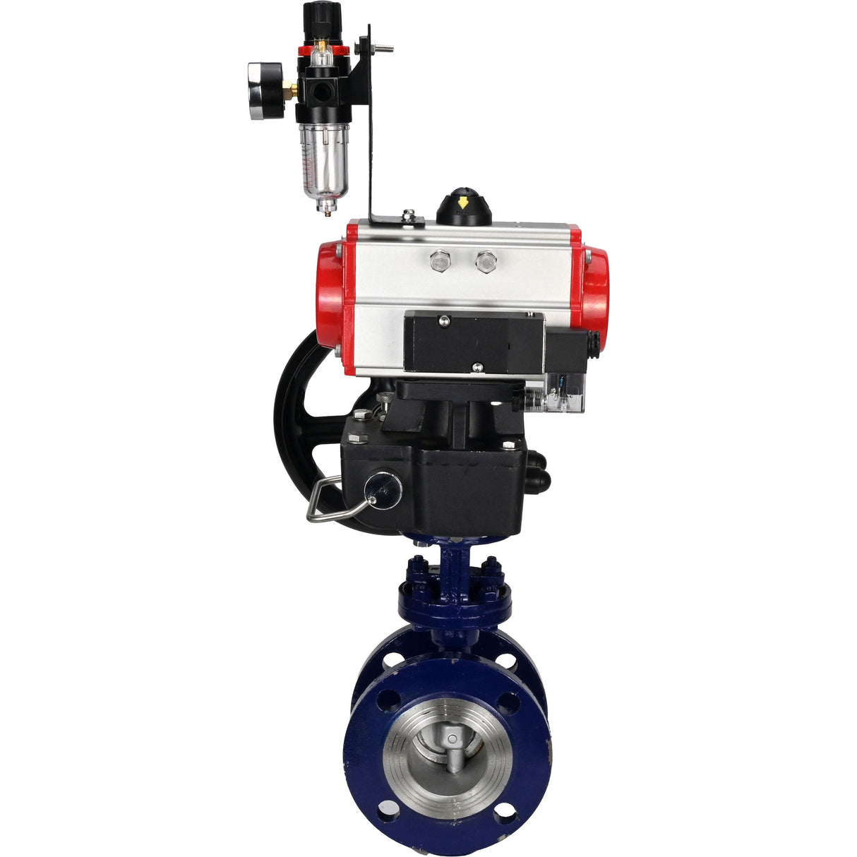 Water Butterfly Valve Elephant WBV3EX-3432M-1W-F-ISO, body material - Carbon steel, disk material - Stainless steel AISI 316, seal - Metal, pneumatic actuator PA-DA double action, 4M310-08 NAMUR 24V handwheel MON, ATU AFC2000