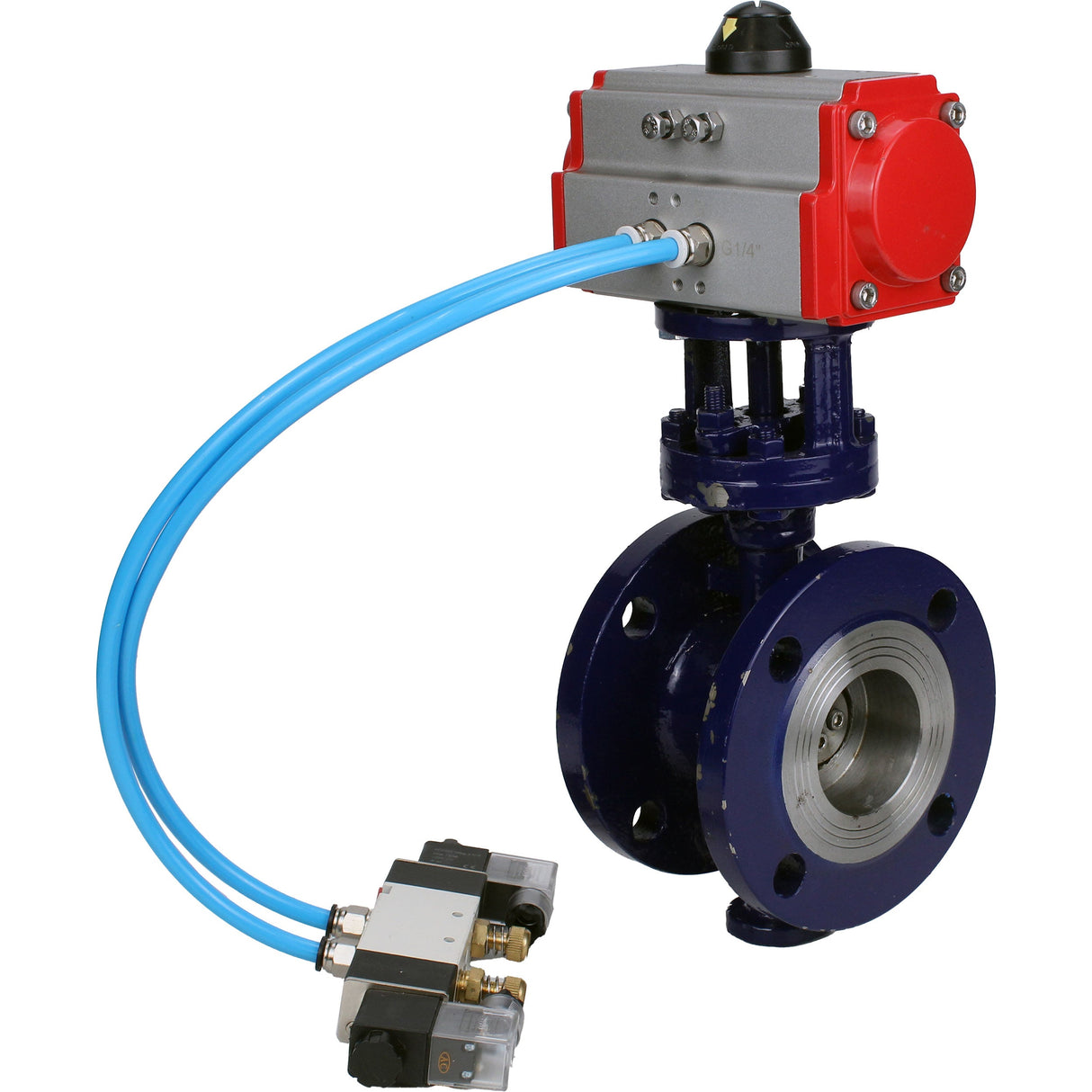 Water Butterfly Valve Elephant WBV3EX-3432M-1W-F-ISO, body material - Carbon steel, disk material - Stainless steel AISI 316, seal - Metal, pneumatic actuator PA-SA with return springs, 4V320-08 220V