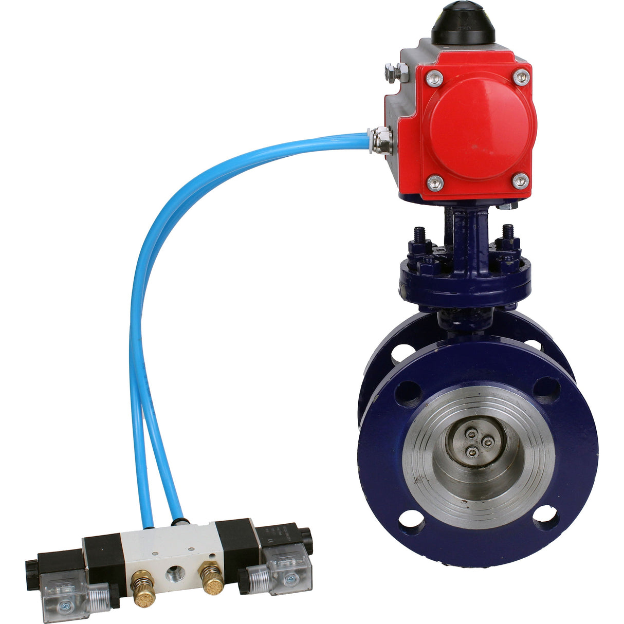 Water Butterfly Valve Elephant WBV3EX-3432M-1W-F-ISO, body material - Carbon steel, disk material - Stainless steel AISI 316, seal - Metal, pneumatic actuator PA-SA with return springs, 4V320-08 220V
